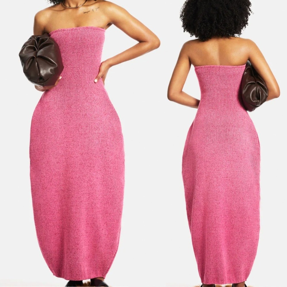 NEW Hanifa Dress Cori Pink Knit Strapless Structural Cocoon Maxi Dress Size XL